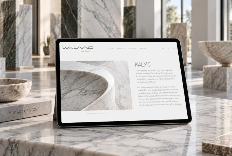 Website von Kalmo Marble im Geräte-Mockup